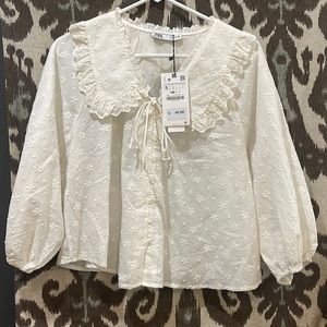 Zara new with tags cream eyelet fall top
